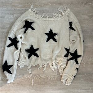 Fringed Star Sweater in Cream and Black
